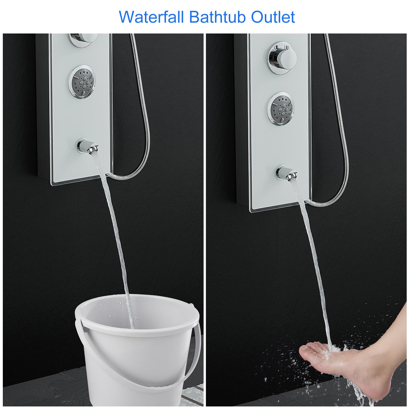 Premium White Glass Shower Panel Tower System - 304 Stainless Steel & Glass 4-in-1 Shower Tower with 9