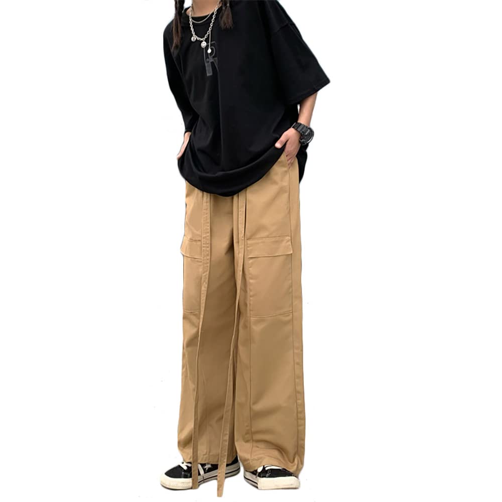 Trendy Wide Leg Cargo Pants for Women - Punk Style Baggy Drawstring Trousers with Pockets | Harajuku Streetwear Fashion | Comfortable Straight Leg Sweatpants & Joggers for Casual Wear, Workout, and Street Style Outfits