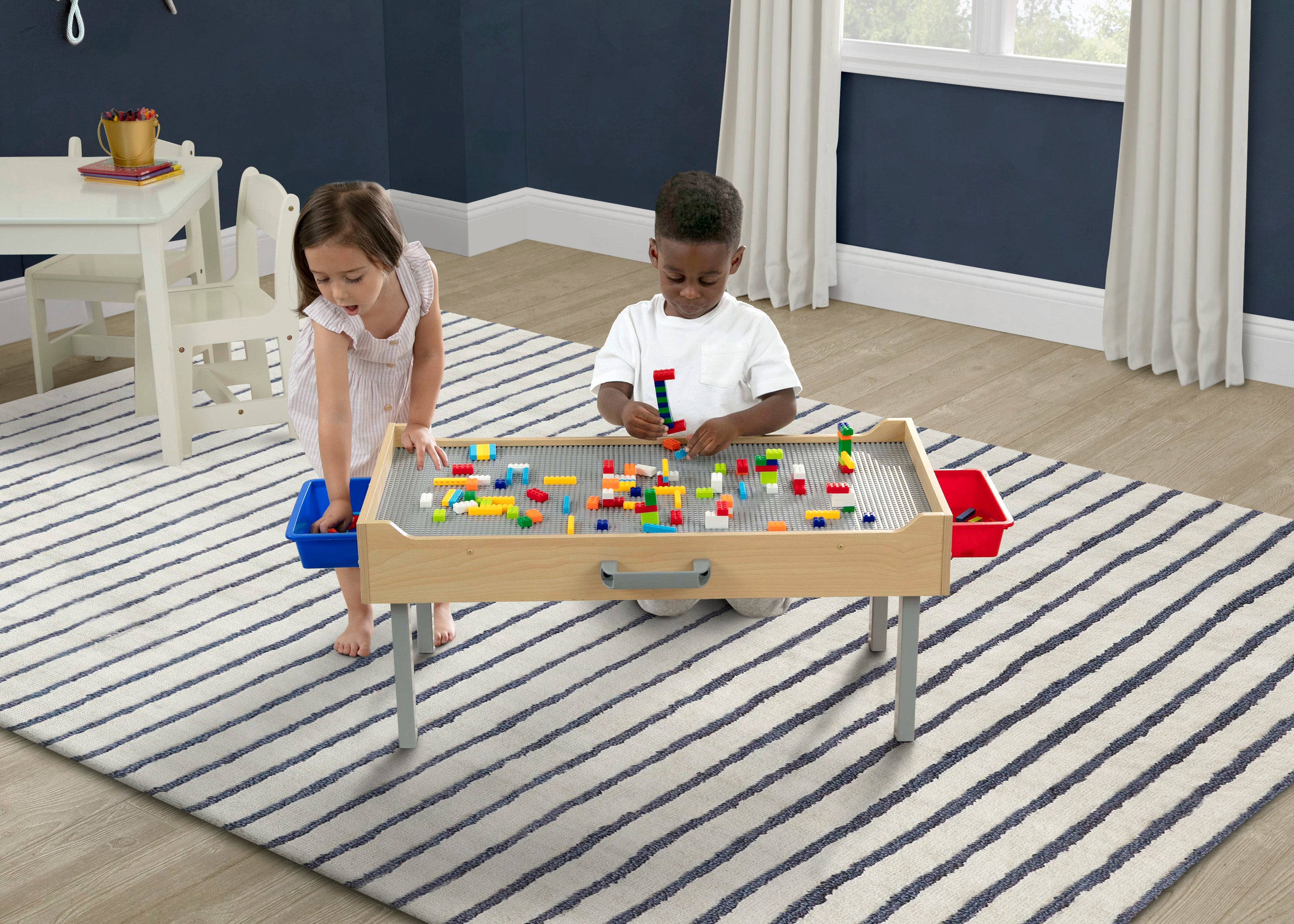 Play N Store Kids Building Bricks Play Table with 100+ Colorful Bricks - STEM Learning Toy for Creative Play, Room Organization & Toddler Activities