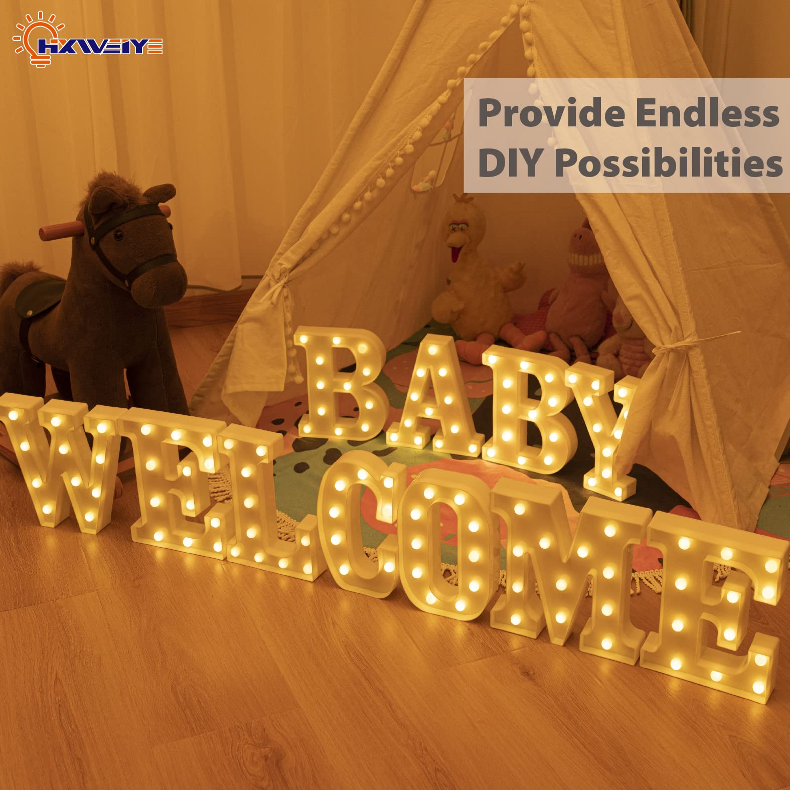 HXWEIYE LED Marquee Letters - 26 Alphabet & 10 Number Light Up Signs with Warm White Lights, Battery Powered for Party, Birthday, Bar, Christmas Decorations | Perfect for Home Decor, Wedding Backdrops, and Photo Booth Props