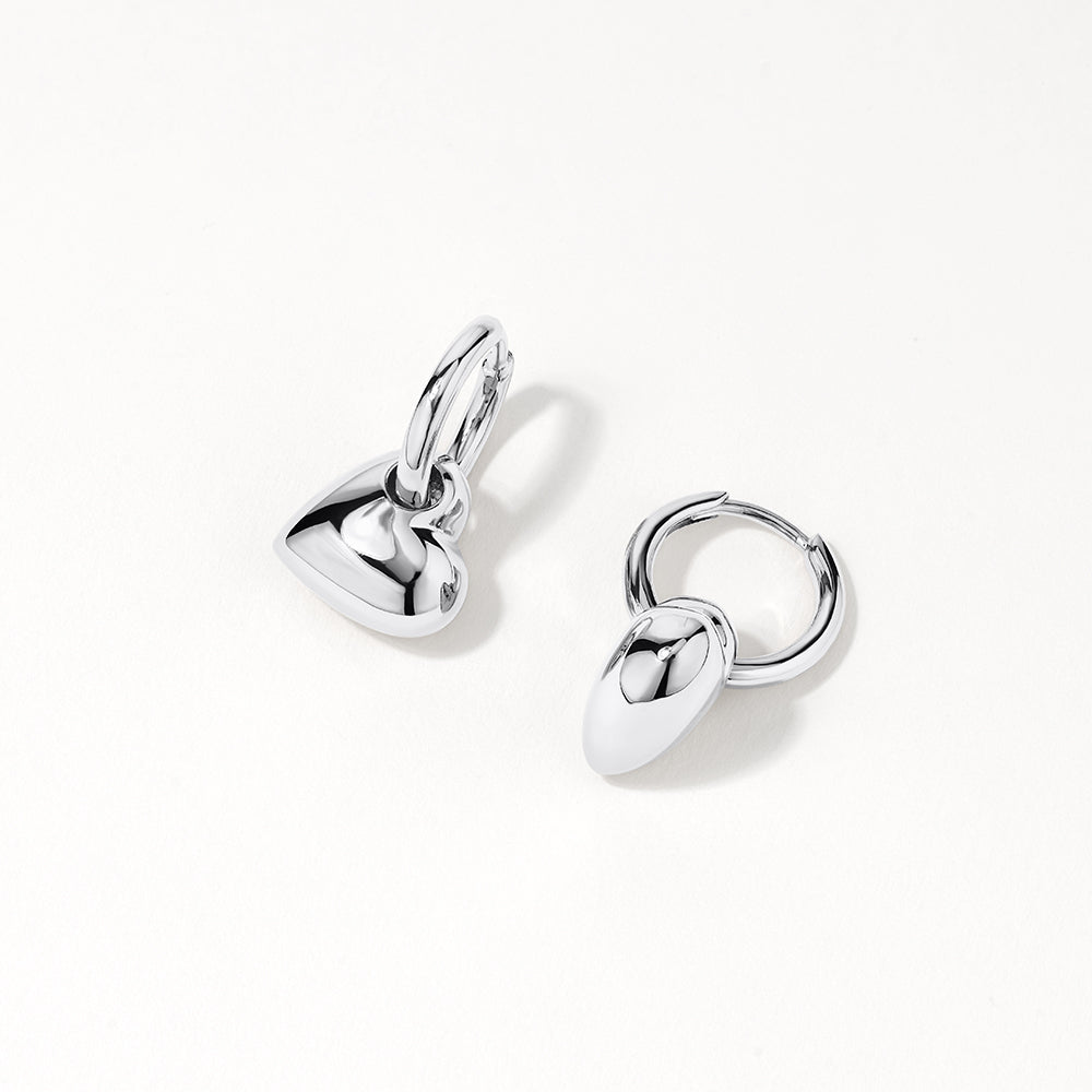 Puff Heart Drop Huggie Earrings in Sterling Silver - Perfect for Valentine's Day Gifts & Everyday Wear