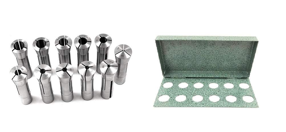 HHIP 4951-0008 11-Piece R8 Collet Set with 12-Piece Collet Rack - Precision Tool Holding for Milling Machines & CNC Routers - Perfect for Metalworking, Woodworking & Industrial Applications