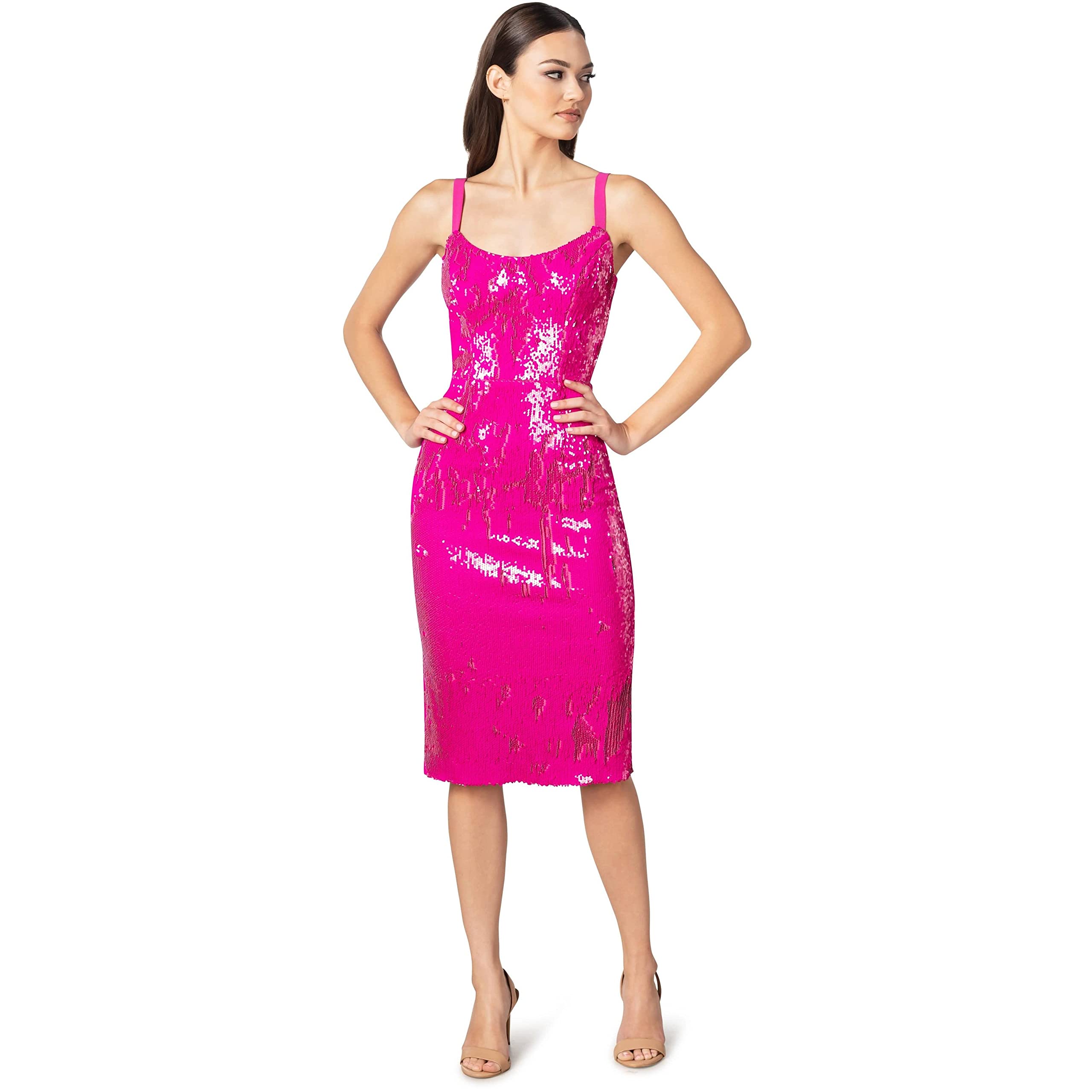 Dress the Population Women's Lynda Sequin Sleeveless Fitted Midi Sheath Dress - Elegant Evening Gown for Parties, Weddings & Special Occasions