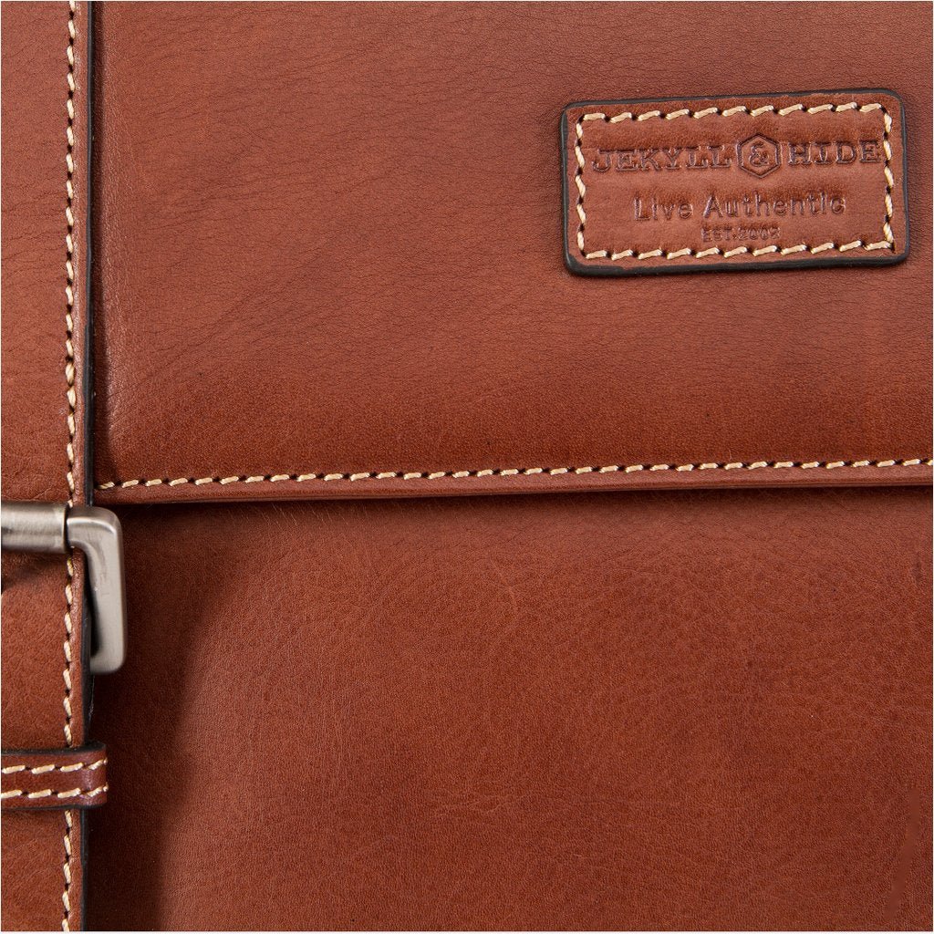 Jekyll & Hide Montana Double Buckle Laptop Briefcase for Men - Durable Leather Business Bag with Shoulder Strap - Perfect for Office, Work, Travel & Commuting
