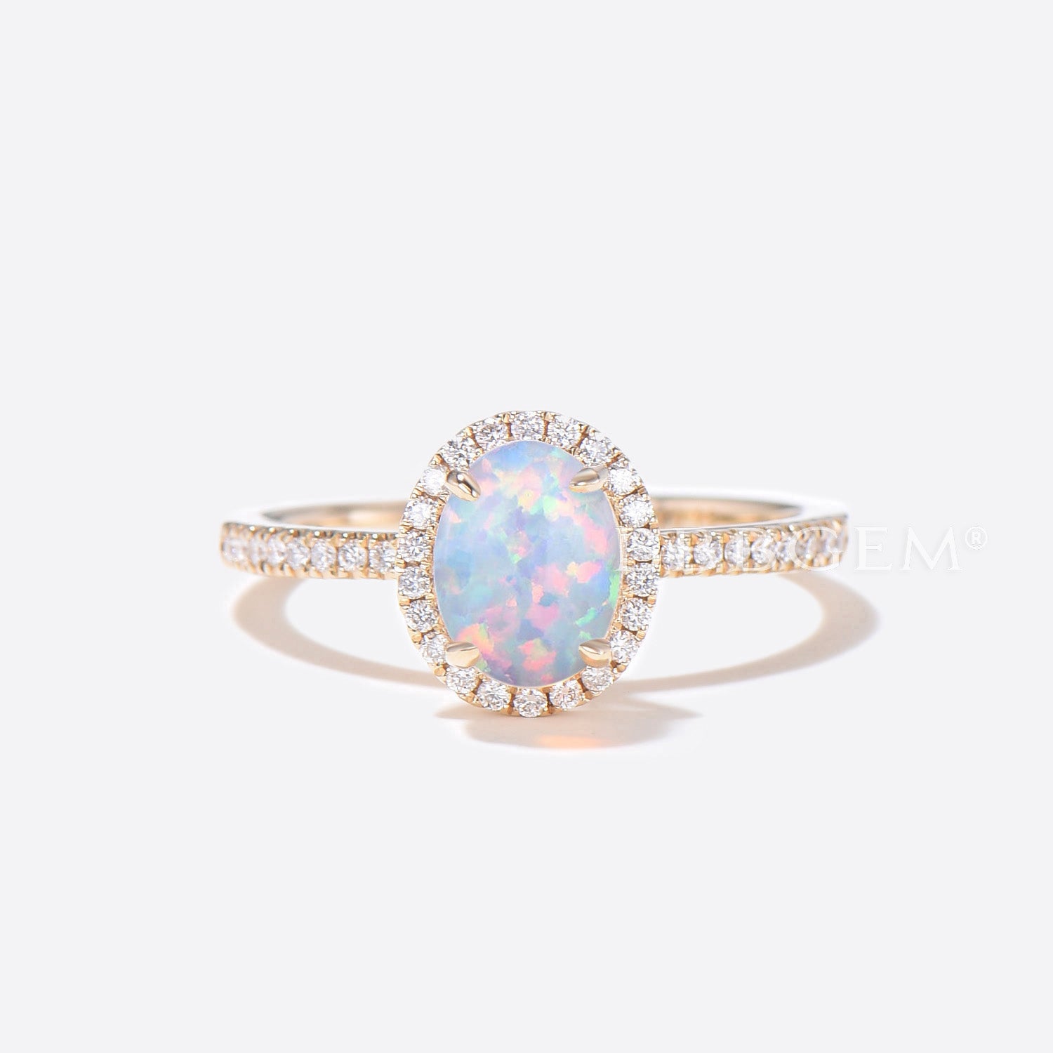 White Opal Engagement Ring - 14K Gold Moissanite Halo Bridal Ring for Women | Perfect Wedding, Proposal & Anniversary Gift | Elegant Jewelry for Special Occasions