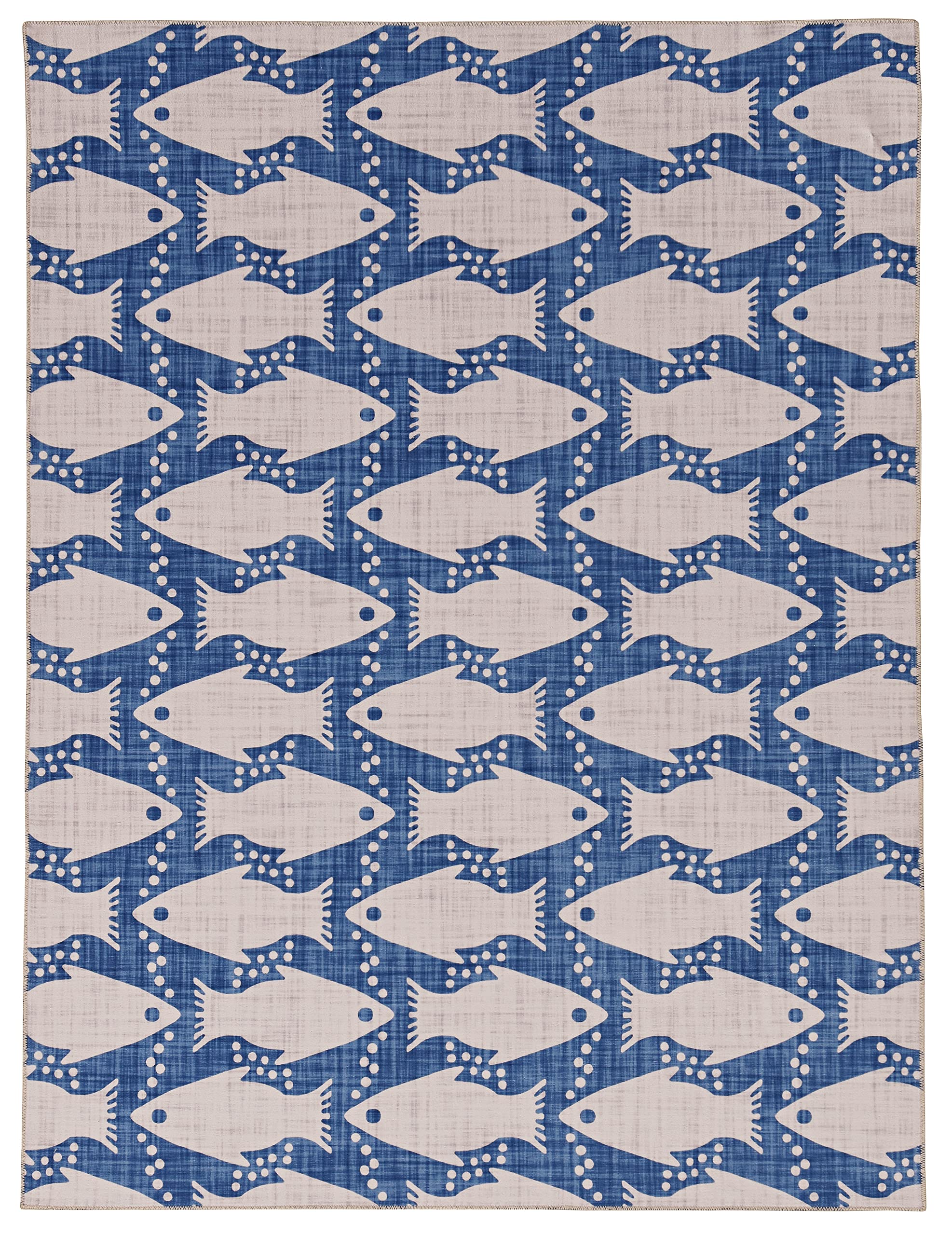 Linon The Anywhere Washable Rug Shayna Ivory/Blue 5' X 7' Area Rug - Soft & Durable Indoor/Outdoor Carpet for Living Room, Bedroom, Patio, or Office