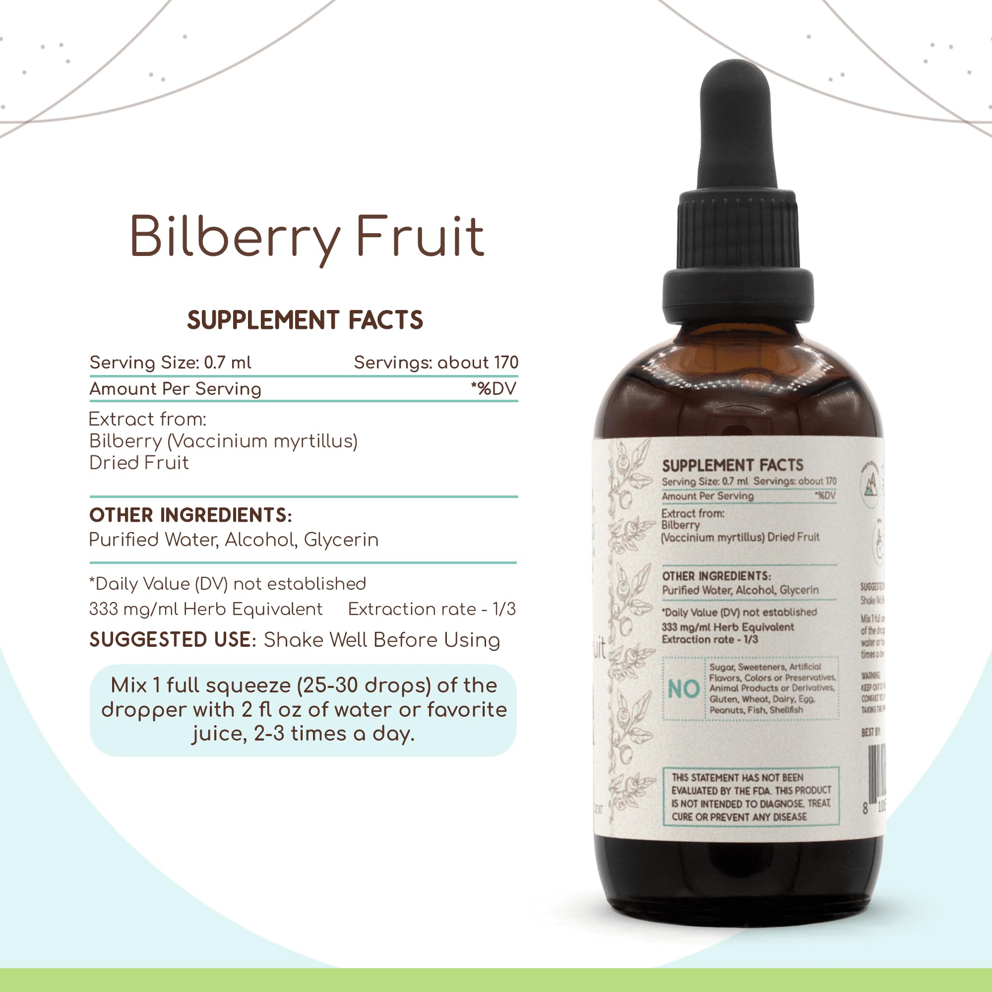 Bilberry Extract Tincture - 4 fl oz Alcohol-Free Herbal Supplement with Vaccinium Myrtillus for Eye Health & Antioxidant Support - Perfect for Smoothies, Teas & Natural Remedies