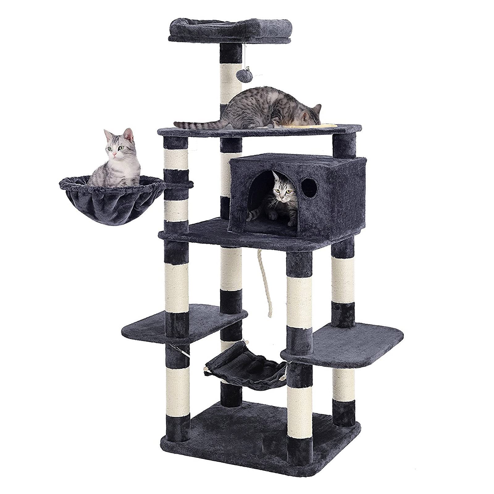 Premium Cat Tree Tower for Indoor Cats - 170cm Wooden Cat Condo with Scratching Posts & Climbing Platforms | Multi-Level Playhouse for Kittens & Adult Cats | Perfect for Small Spaces & Cat Enrichment Activities