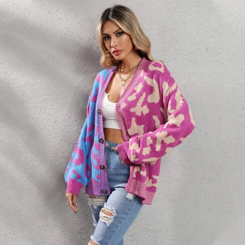 Stylish Leopard Print Oversized Knit Cardigan Sweater for Women | Street Fashion Winter Wear | Perfect for Casual Outings & Cozy Home Wear