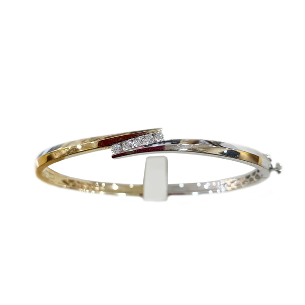 14K Two-Tone Diamond Bangle Bracelet for Women - Elegant Gold & Silver Stackable Jewelry Gift for Anniversary, Wedding & Special Occasions