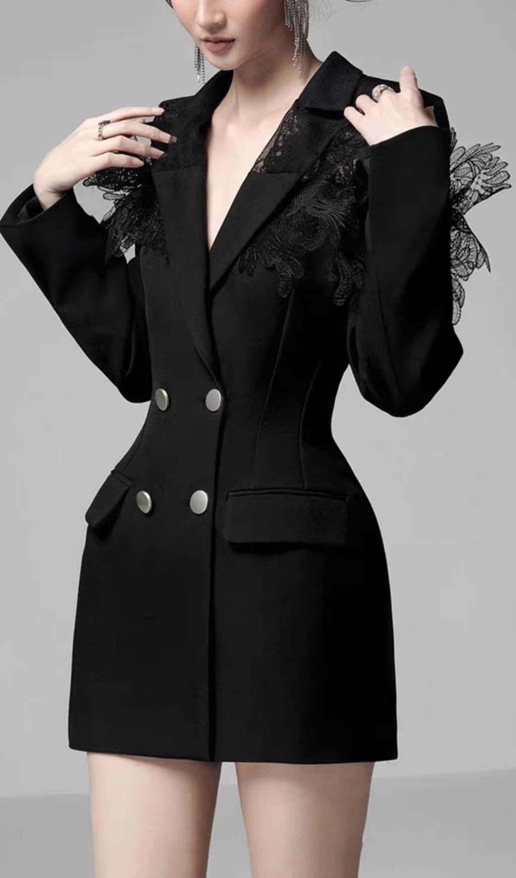 Elegant Black 3D Embroidered Suit Dress for Women - Perfect for Office, Parties & Formal Events