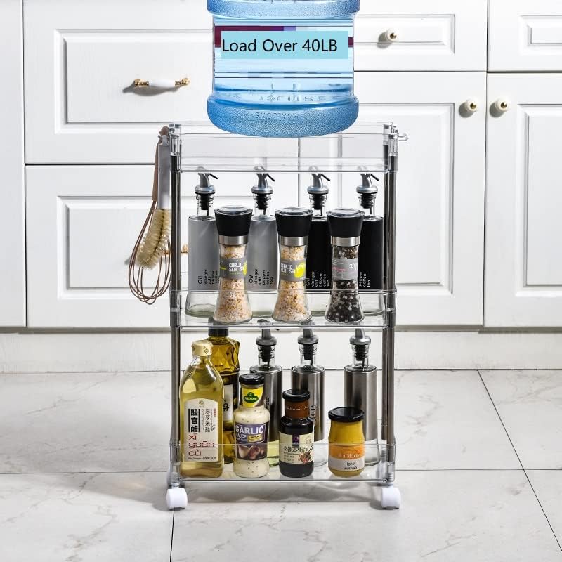 Chris.W 3-Tier Slim Rolling Storage Cart with Wheels - Clear Bathroom & Kitchen Organizer, Mobile Shelving Utility Cart for Small Spaces - Perfect for Bathroom, Laundry, Office & Narrow Areas (5.2