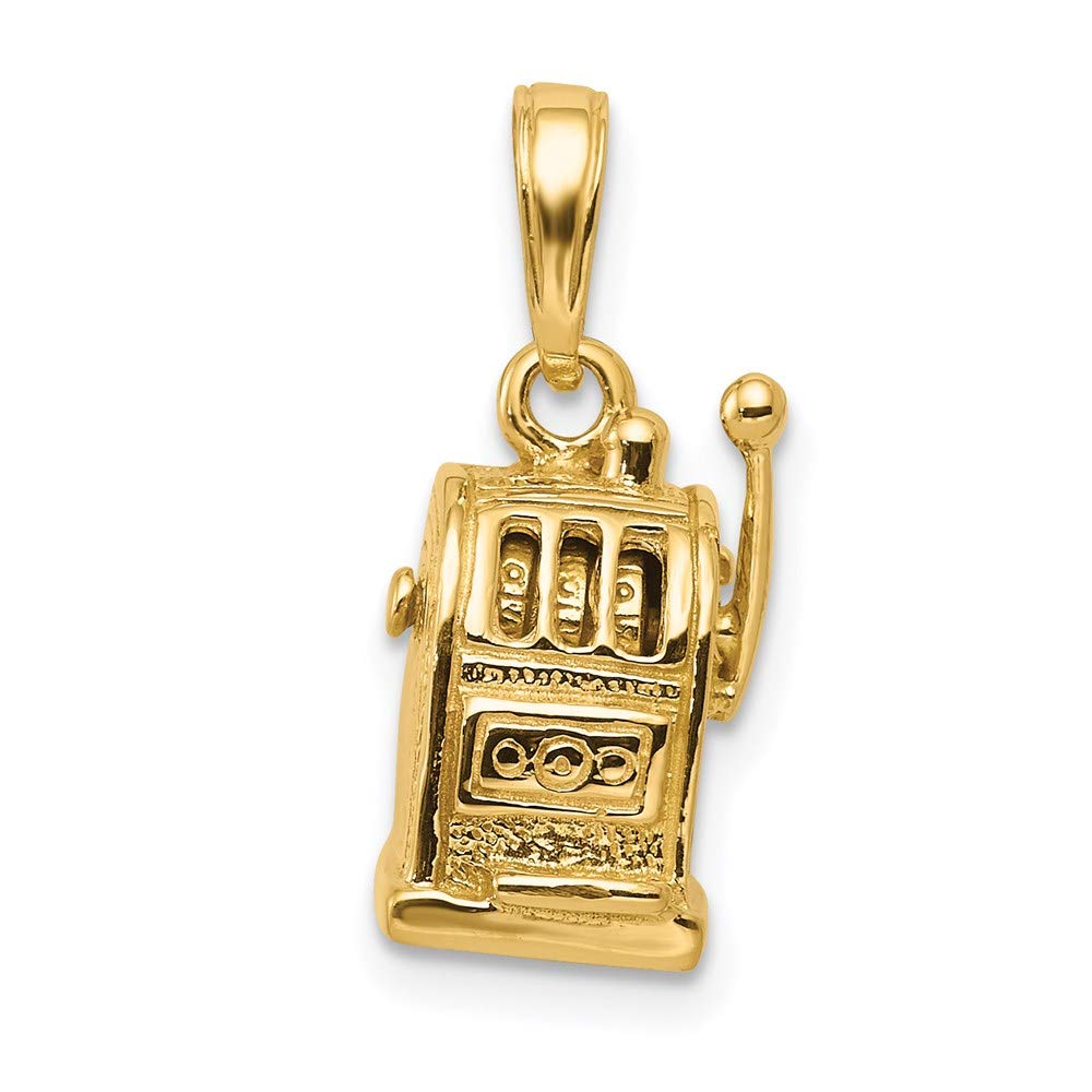 14K Yellow Gold 3D Movable Slot Machine Pendant Charm - Casino Theme Jewelry for Necklace Chain, Perfect for Gambling Enthusiasts & Vegas Party Gifts