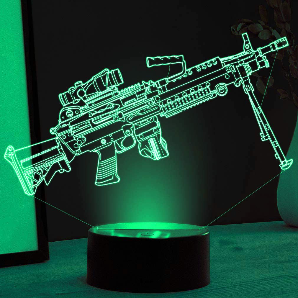 3D Gun Night Light LED Touch Switch Desk Lamp - 7 Color Changing Optical Illusion Lamp for Home Decor, Kids Room, Christmas Gift, Birthday Present (Perfect for Bedside, Gaming Room & Party Decor)