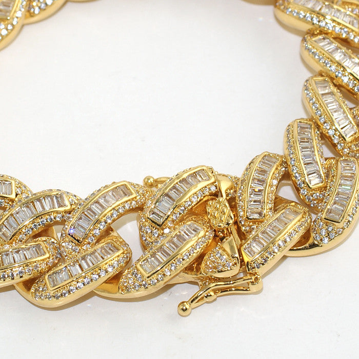 Exotic Baguette Lab Diamond Gold Cuban Bracelet for Women | Luxury Tennis Bracelet | Perfect for Weddings, Parties & Special Occasions