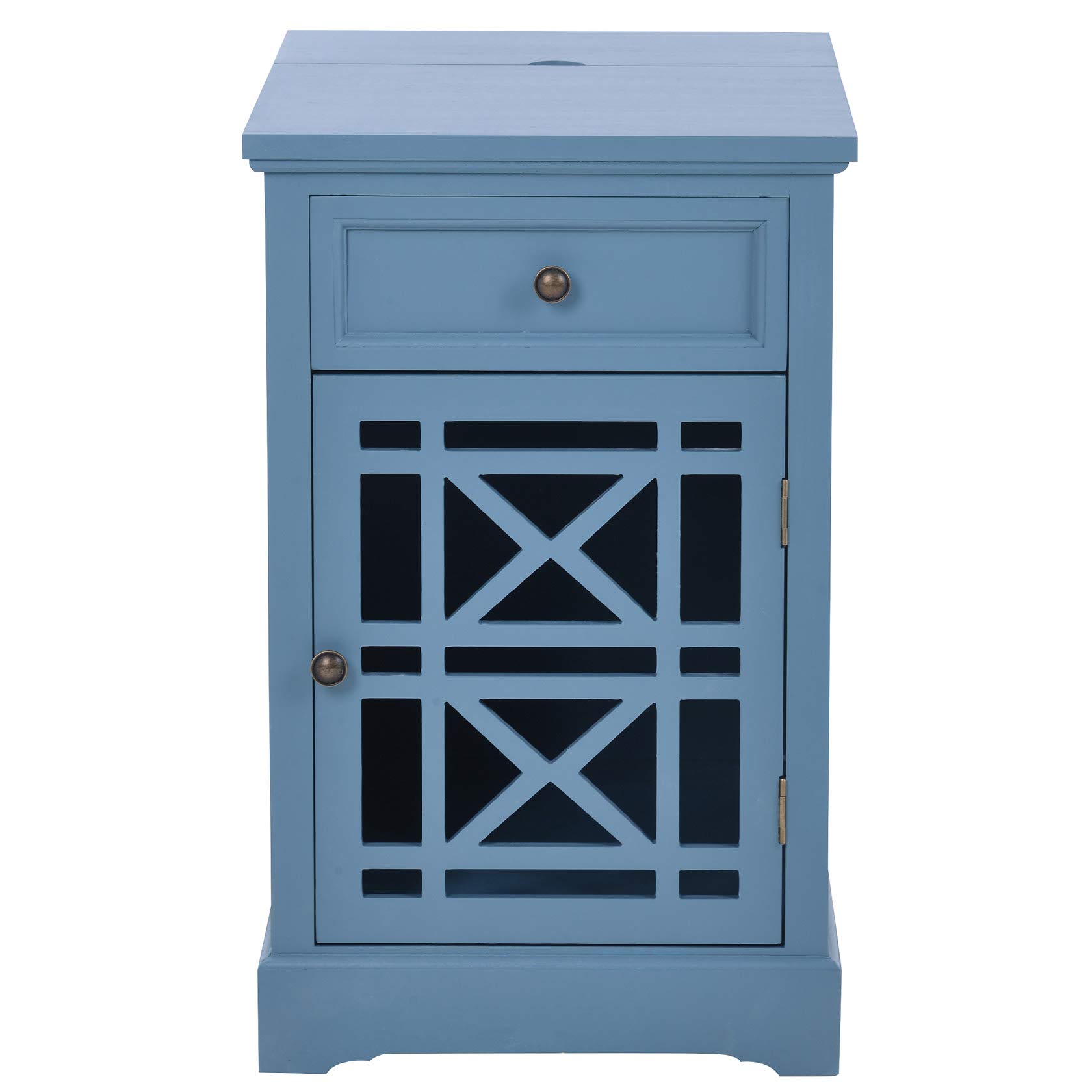 XXJF Retro Industrial End Table with Hidden Storage & USB Port - Nightstand, Side Table, Accent Table - Navy Blue - Perfect for Living Room, Bedroom & Office