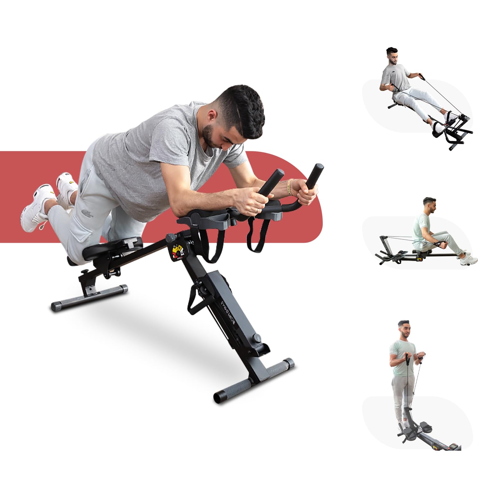 3-in-1 Home Gym System: Rowing Machine, Leg Press & Ab Glider for Full Body Workout - Adjustable Resistance Strength Trainer with LCD Display - Perfect for Home Fitness, Small Spaces & All-Level Core Training