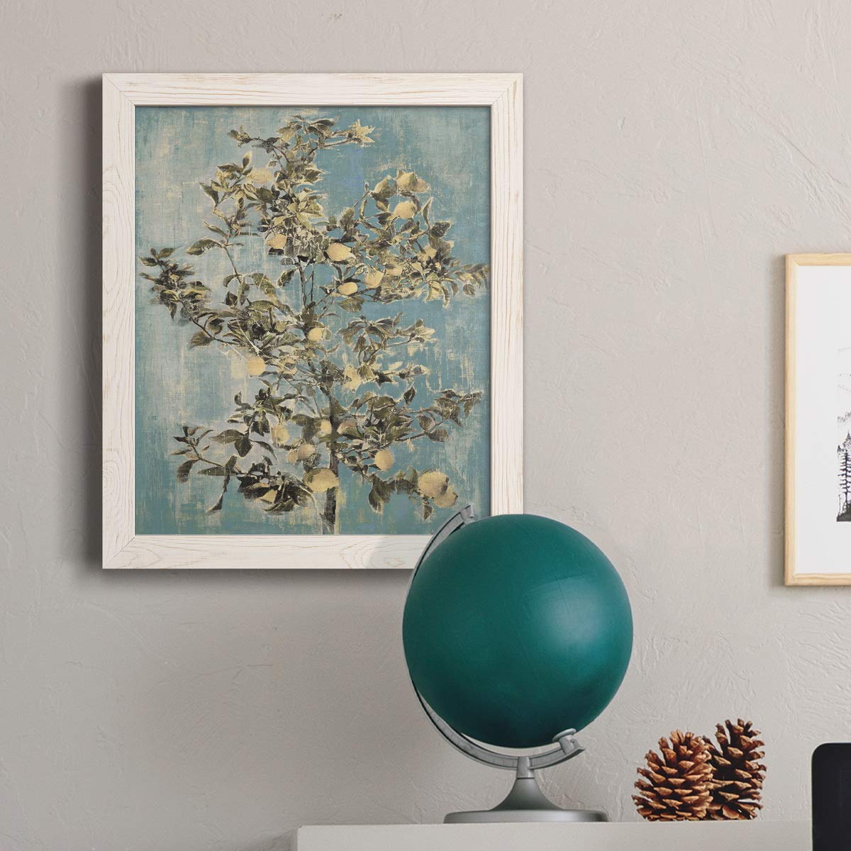 Abstract Geometric Wall Art - White Framed Canvas Print 17x20 Inches - Modern Bathroom Decor & Gallery Wall Décor - Trendy Eclectic Lemon Tree Design - Perfect for Living Room, Bedroom or Office