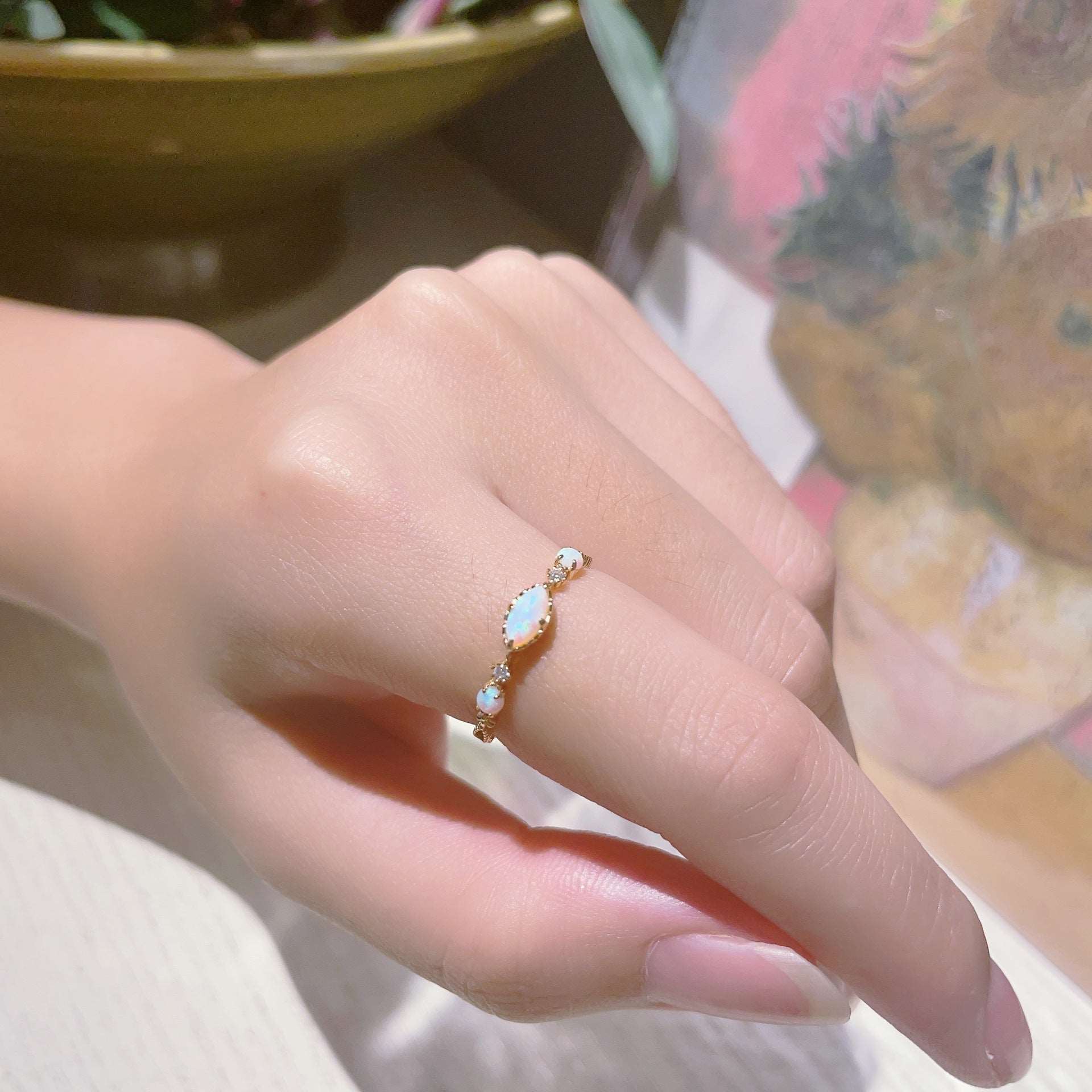 14K Gold Opal Lace Ring - Elegant Libra Birthstone Jewelry for Women | Perfect Gift for Birthday, Anniversary & Special Occasions