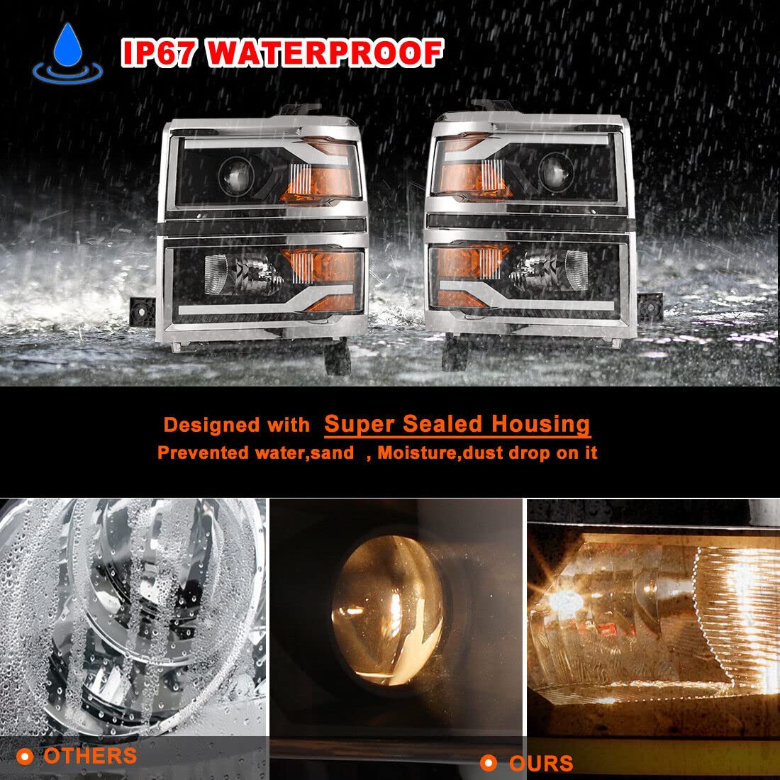ROXX LED Sequential Turn Signal Headlight Assembly for 2014-2015 Chevy Silverado 1500 Pickup Truck - Chrome Clear Projector Headlights Pair Set (Driver & Passenger Side) - Upgrade for Enhanced Visibility & Style on Night Driving & Off-Road Adventures