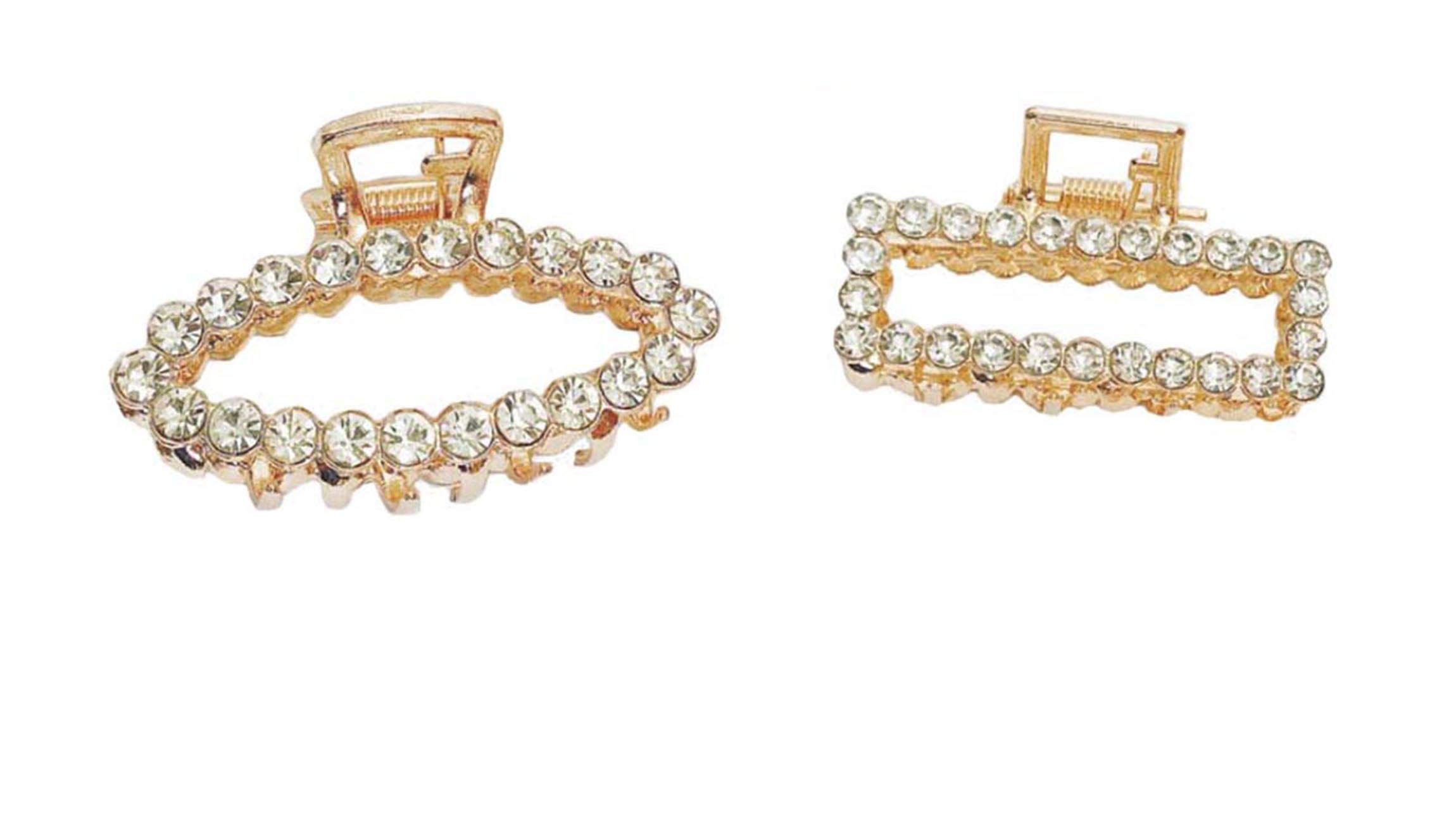 FunkyBaby Combo Pack Hair Clips with Diamond Rhinestones - Gold Metal Hair Claws & Pins for Girls & Women - Perfect for Parties, Weddings & Everyday Styling