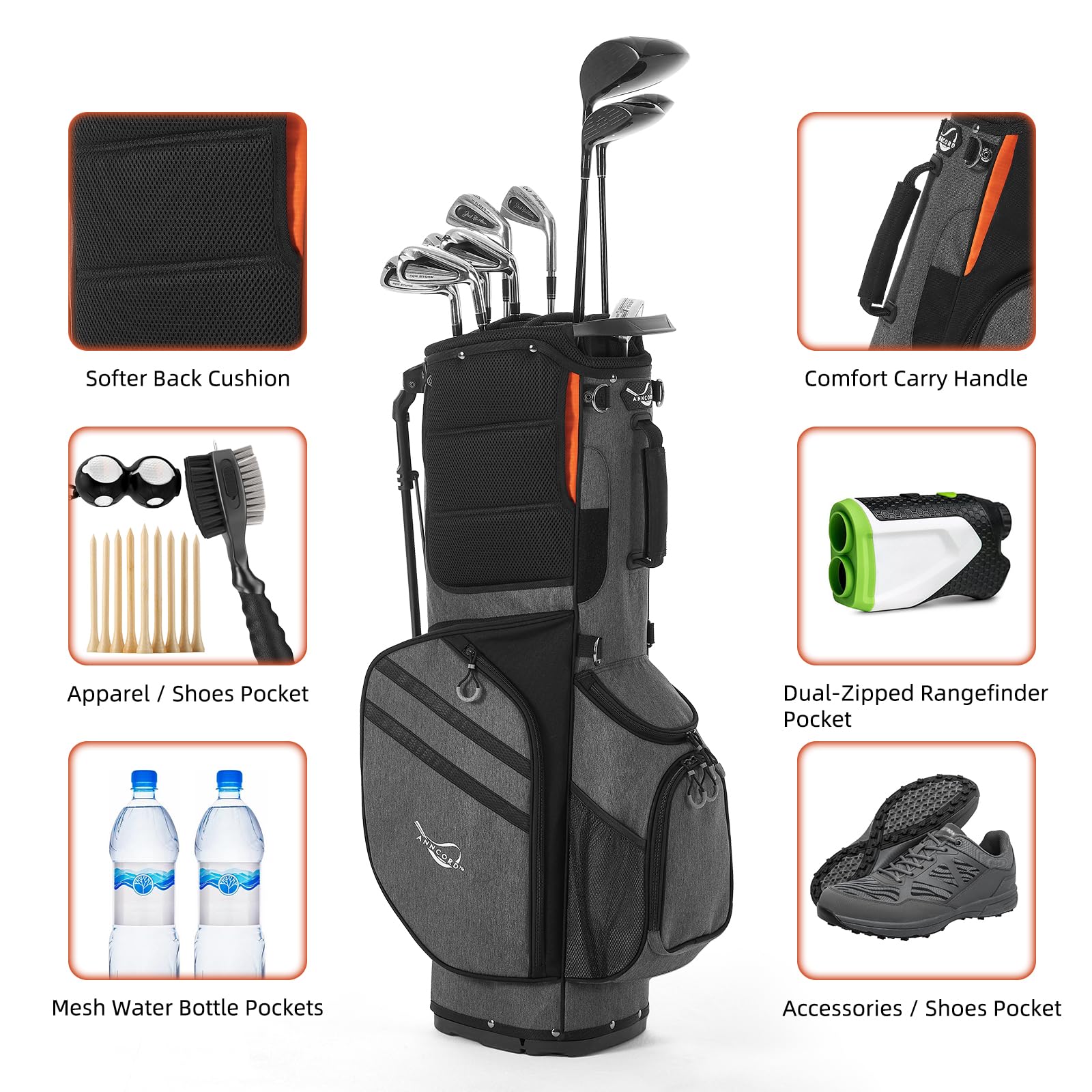**14-Way Golf Stand Bag with Full-Length Dividers - Lightweight & Portable Golf Club Bag for Men & Women - 7 Pockets, Dual Strap & Rain Hood Included - Perfect for Driving Range, Course & Travel**