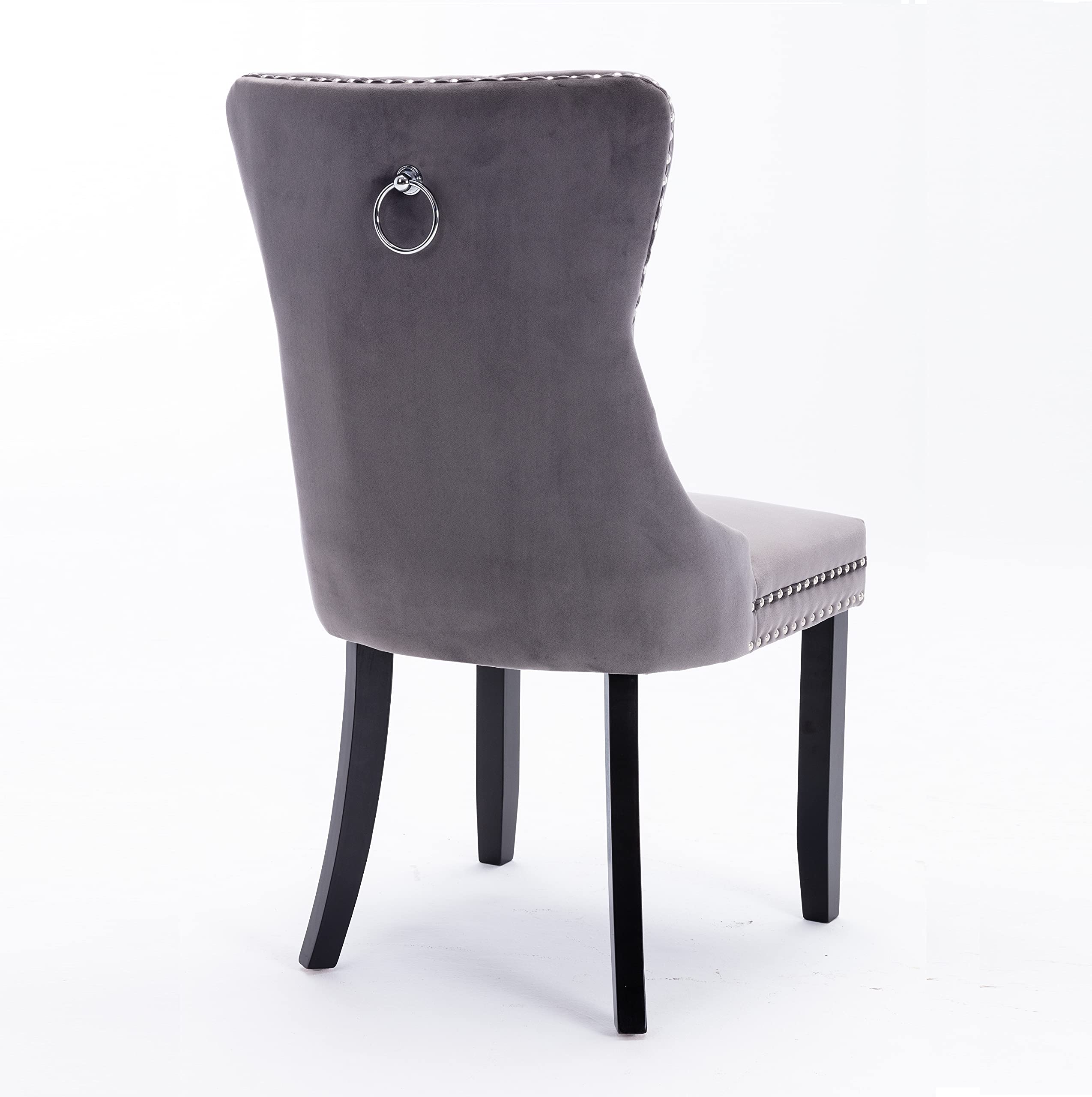 Luxury Velvet Dining Chairs Set of 2 - Elegant Tufted Upholstered Accent Chairs with Nailhead Trim & Ring Pull Design, Dark Grey - Perfect for Dining Room, Living Room or Home Office Decor