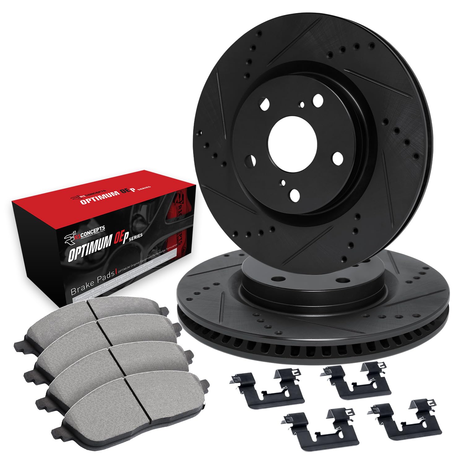 R1 Concepts Front Brake Pads and Rotors Kit - Premium OEp Brake Pads & Rotors with Hardware Kit (1BC.47023.43) | Perfect for Sedans, SUVs & Trucks | Improved Stopping Power & Smooth Braking