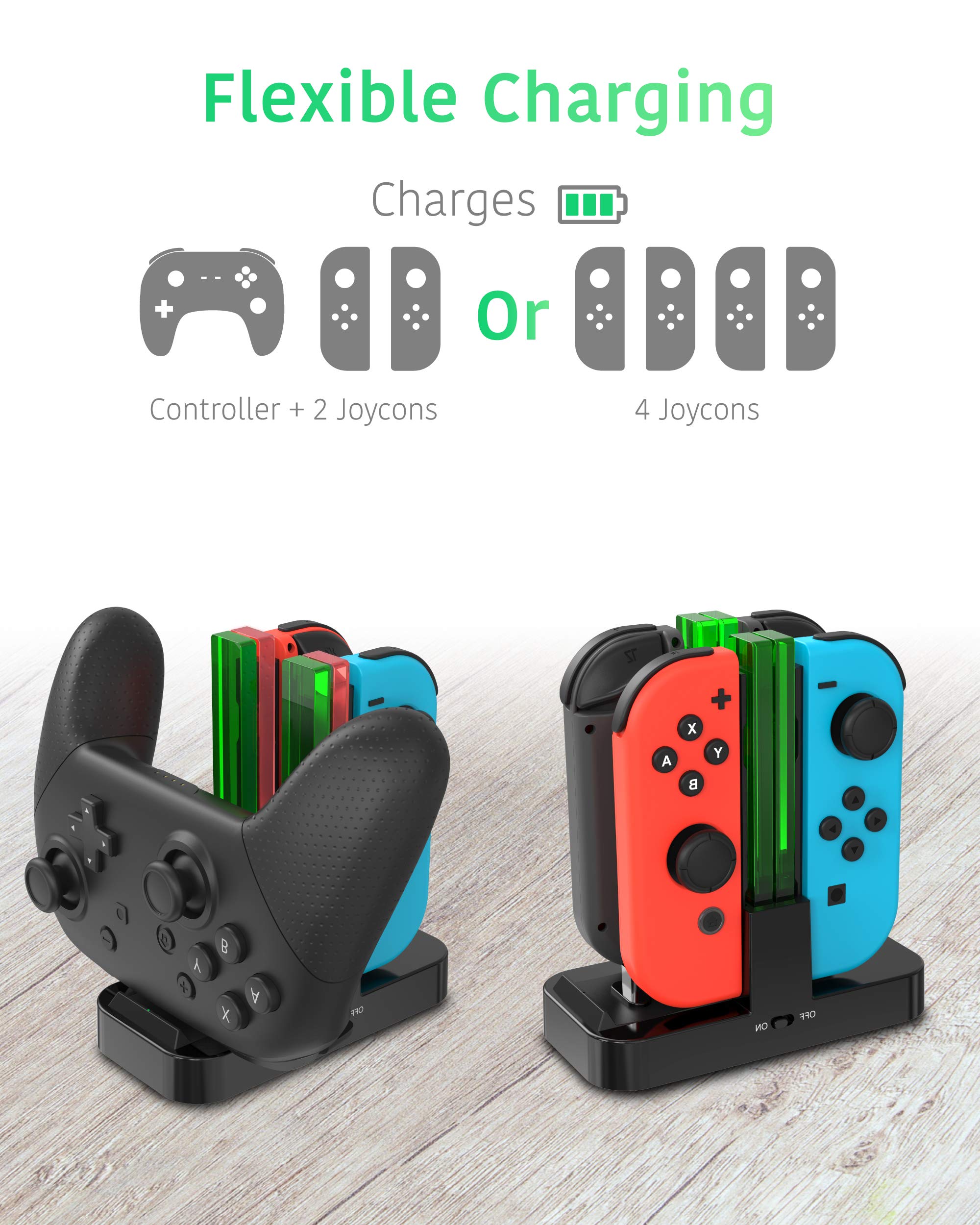 Nintendo Switch Joy-Con & Pro Controller Charging Dock with Screen Protector - Fast Charging Station for Switch Accessories - Perfect for Gaming at Home or On the Go