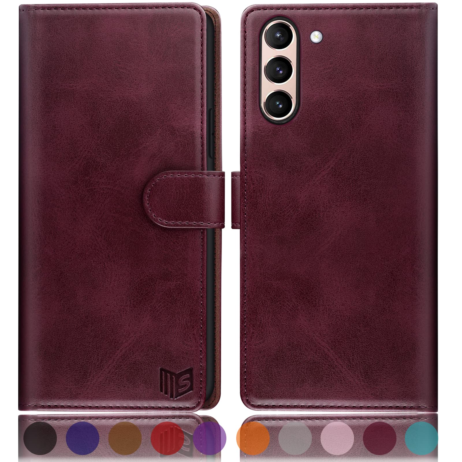 Samsung Galaxy S21 FE Wallet Case with RFID Blocking - PU Leather Flip Cover for Men & Women (Wine Red) - Perfect for Travel & Daily Use