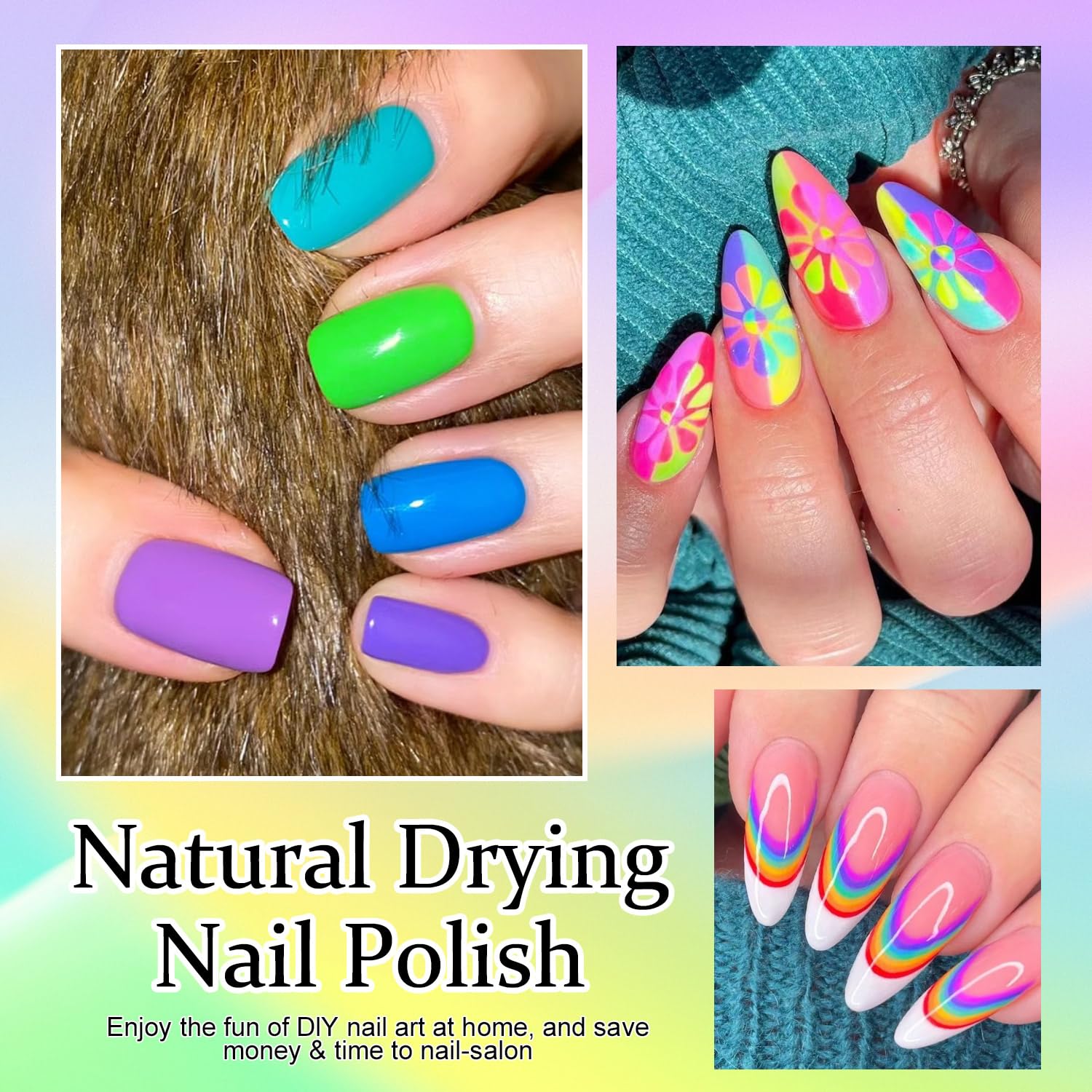 DouborQ 6 Colors Neon Bright Nail Polish Set - Long-lasting Manicure Varnish with Sequins for Halloween & Nail Art | Bulk Salon & Home Use (25-30 Pieces)