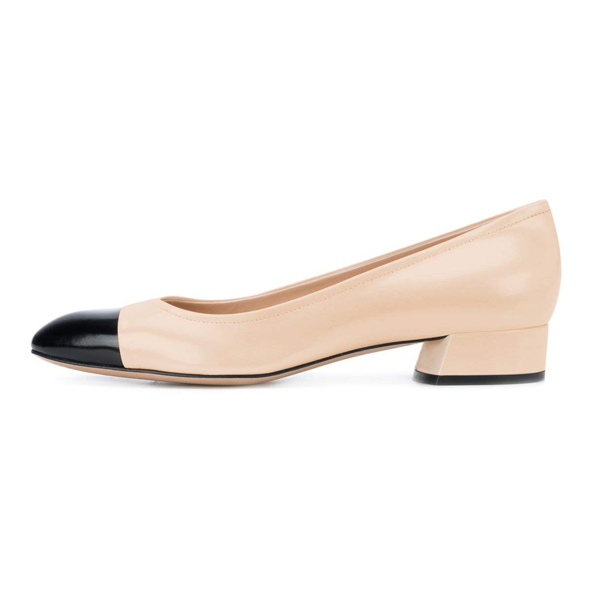 YDN Women's Pointed Toe Slip-On Flats - Comfortable Office Pumps with Low Block Heel & Patchwork Design - Perfect for Business Casual, Workwear & Professional Outfits