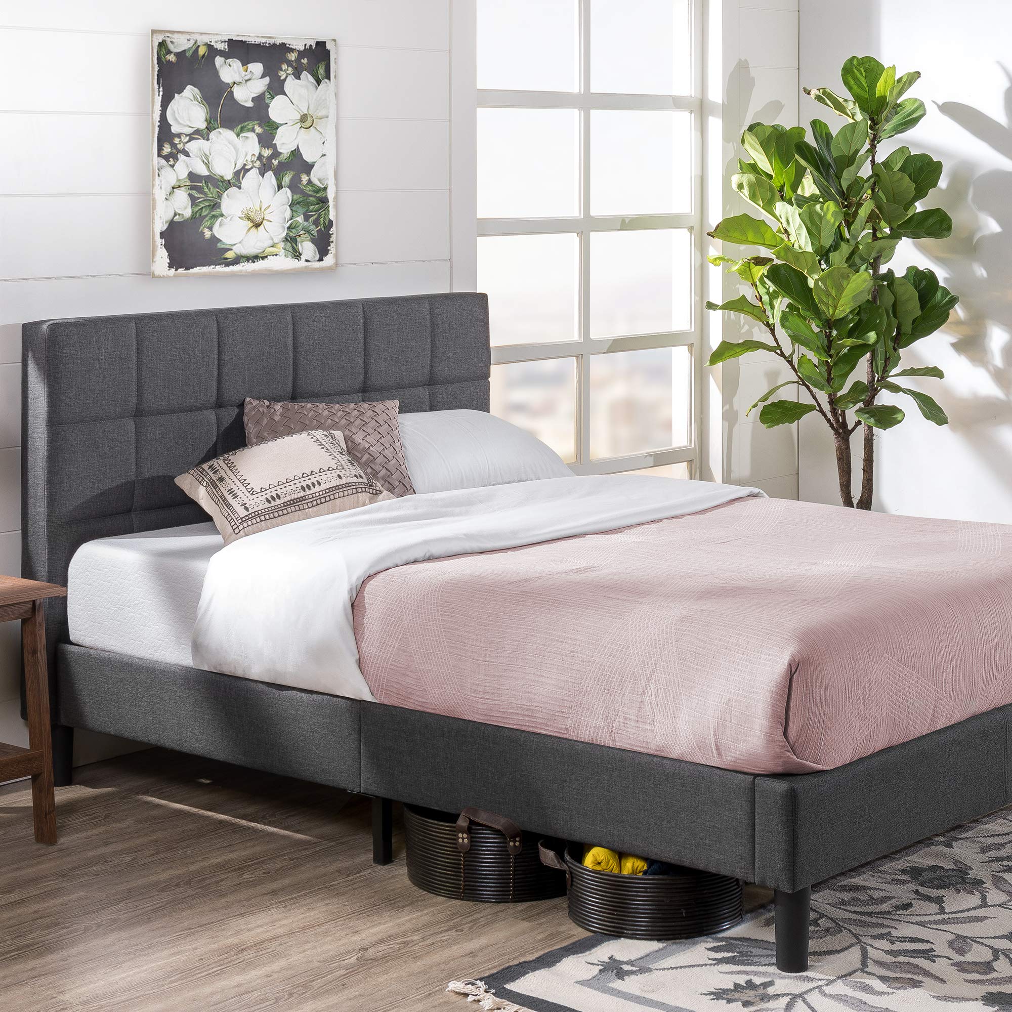 ZINUS Lottie Upholstered Platform Bed Frame with Wood Slat Support - Full Size Grey Mattress Foundation, No Box Spring Needed, Easy Assembly - Perfect for Modern Bedrooms, Guest Rooms & Small Spaces