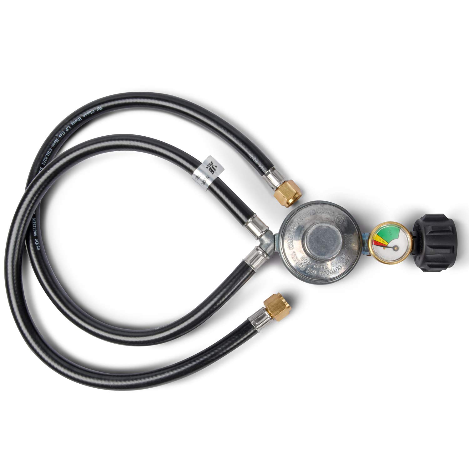 GasSaf 2 Feet Y Splitter Propane Regulator - Dual Hose Low Pressure LP Gas Regulator Kit for Grill, Heater, Camping Stove & Fire Pit Table - Perfect for Outdoor Cooking, Backyard BBQs & Camping Adventures
