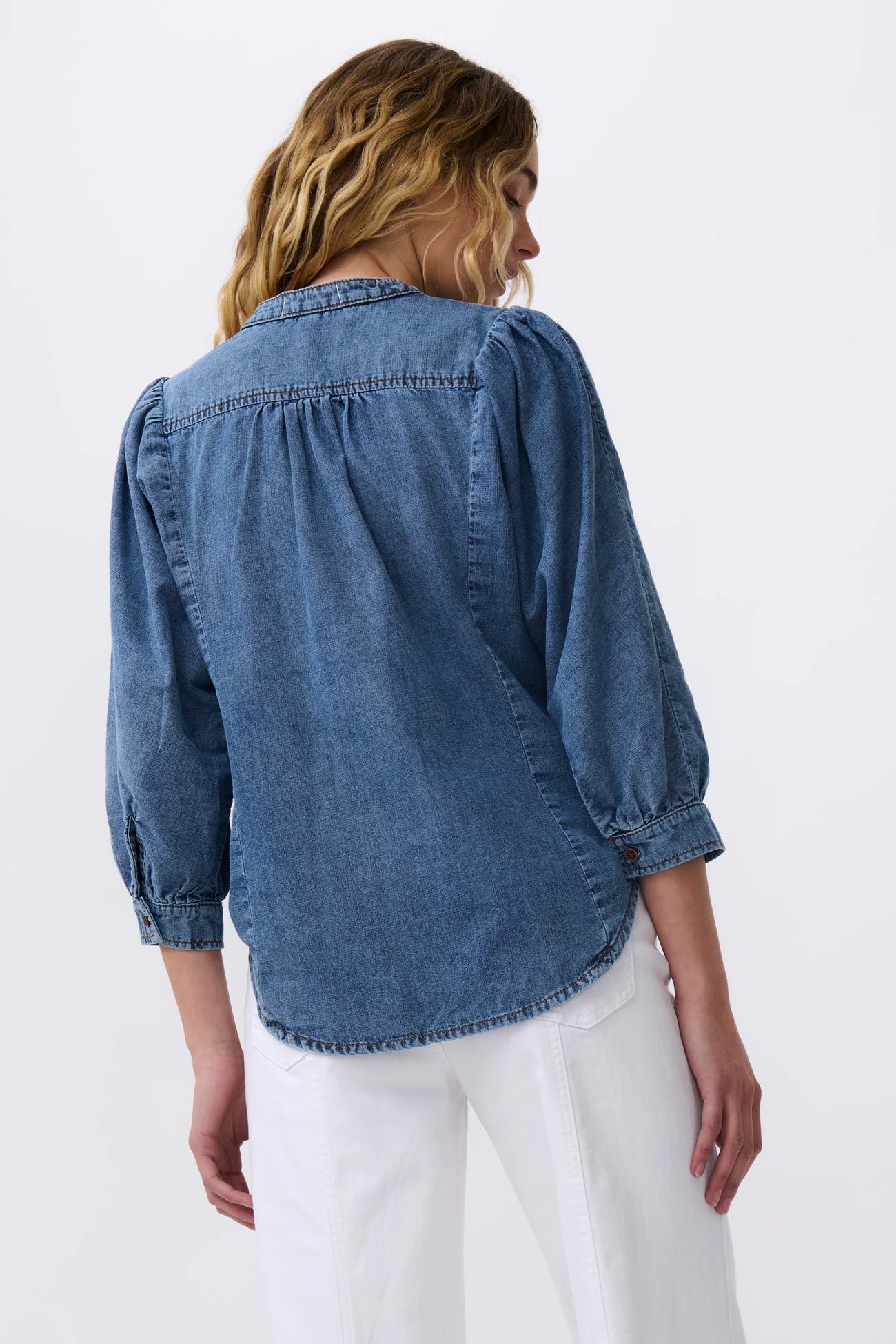 Kireina Isla Shirt - Women's Baja Blue Denim Button Down Top for Casual Wear & Beach Outfits