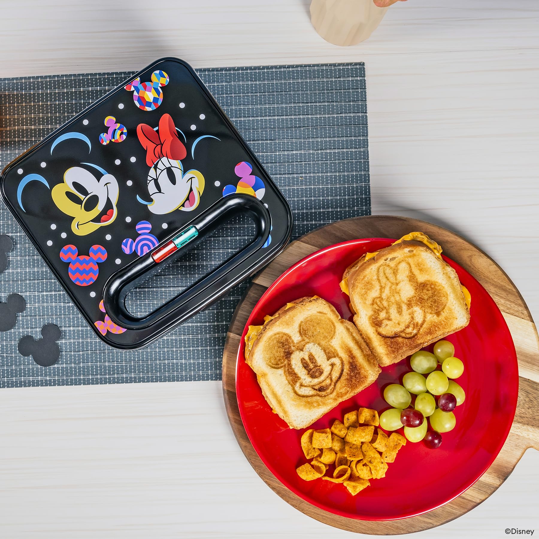 Disney Mickey and Minnie Mouse Sandwich Maker - Fun Character Toaster for Kids & Adults - Perfect for Breakfast, Snacks, and Party Food - Small Kitchen Appliance