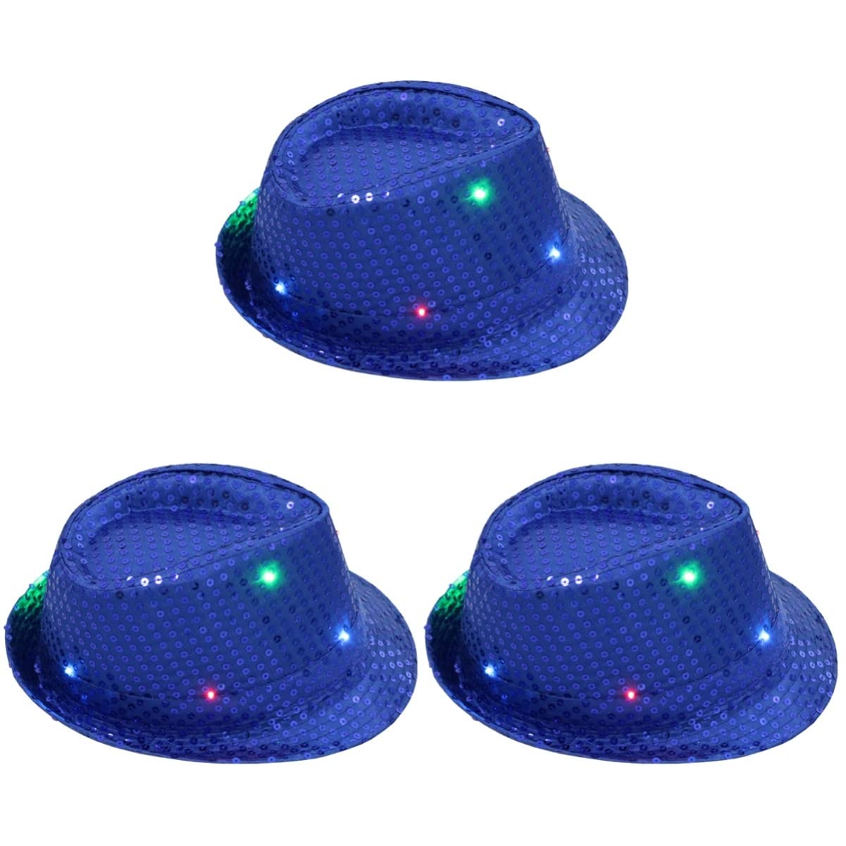 Bestoyard 3 Pack LED Fedora Hat - Light Up Luminous Jazz Hat with Sequins for Men & Women - Blue LED Party Hat for Halloween, Cosplay, Rave & Nightclub Events