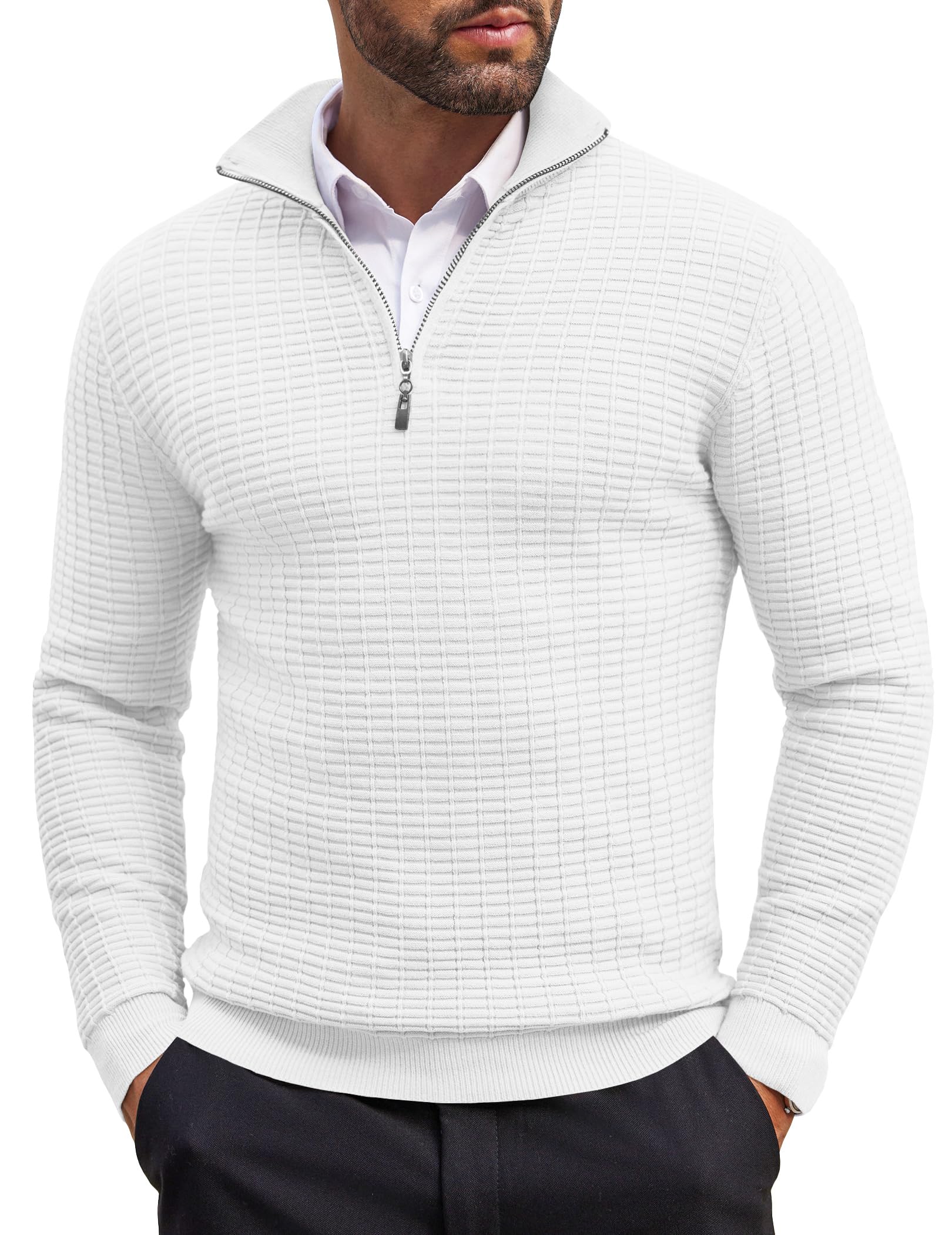 COOFANDY Men's Slim Fit Lightweight Cotton Quarter Zip Sweater - Mock Neck Pullover for Casual Wear | Perfect for Office, Travel & Outdoor Activities