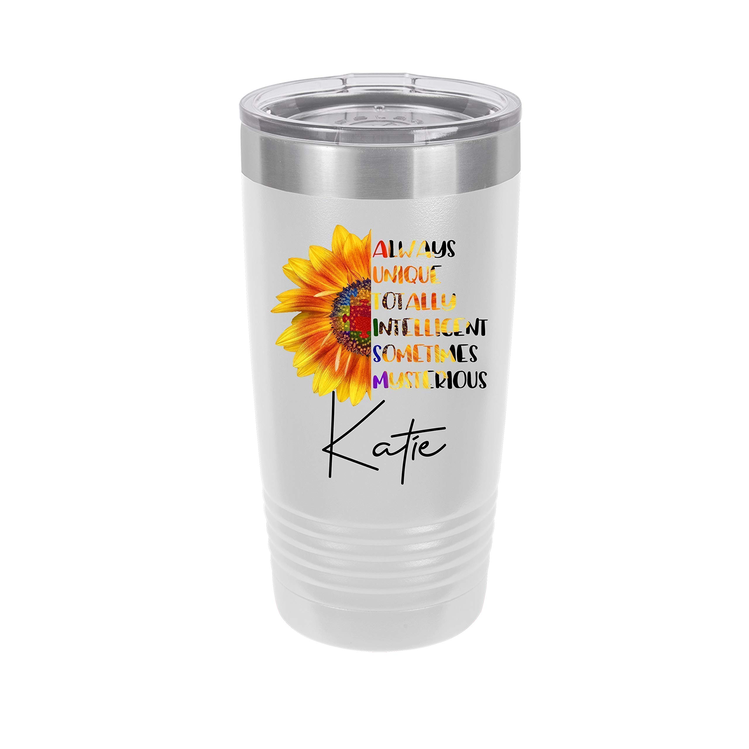 Personalized Sunflower Autism Awareness 20 oz Insulated Tumbler Cup - Perfect for Hot & Cold Drinks, School, Work, and Outdoor Activities