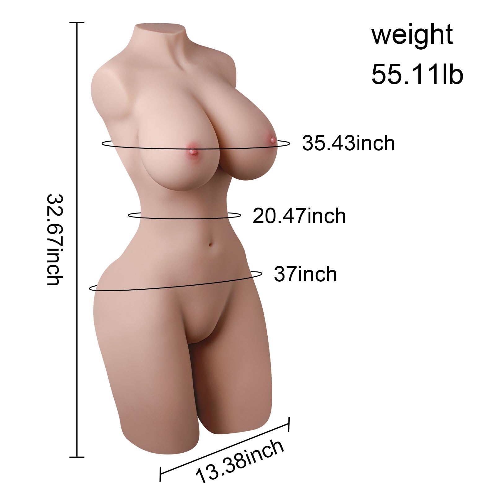 55LB Lifelike Vagina Telescoping Sex Doll - Jaspik Auto-Stretching Full Body Love Doll with Large Breasts & 4 Vibration Modes - Realistic Female Torso Adult Toy for Men (Perfect for Solo Pleasure & Couples Play)