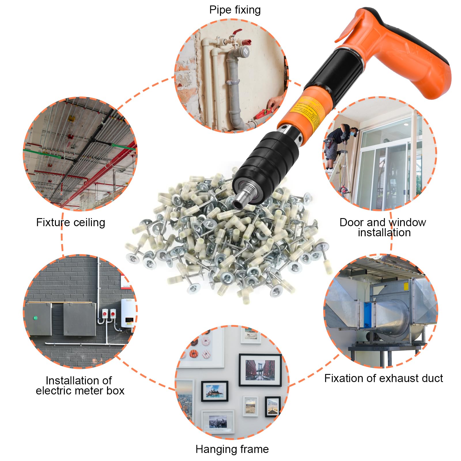 Adjustable Manual Steel Concrete Nail Gun Kit with 110 Round Nails - 5 Speed Portable Nailer with Gloves, Safety Glasses, Earplugs & Cleaning Brush | Perfect for DIY Home Renovation, Woodworking Projects and Construction Work