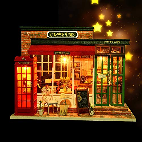 DIY Wooden Dollhouse Kit - Miniature Coffee Shop Model with Furniture & Puzzle Box - Creative Gift Toy for Kids | Perfect for Playtime, Collecting & Educational Fun