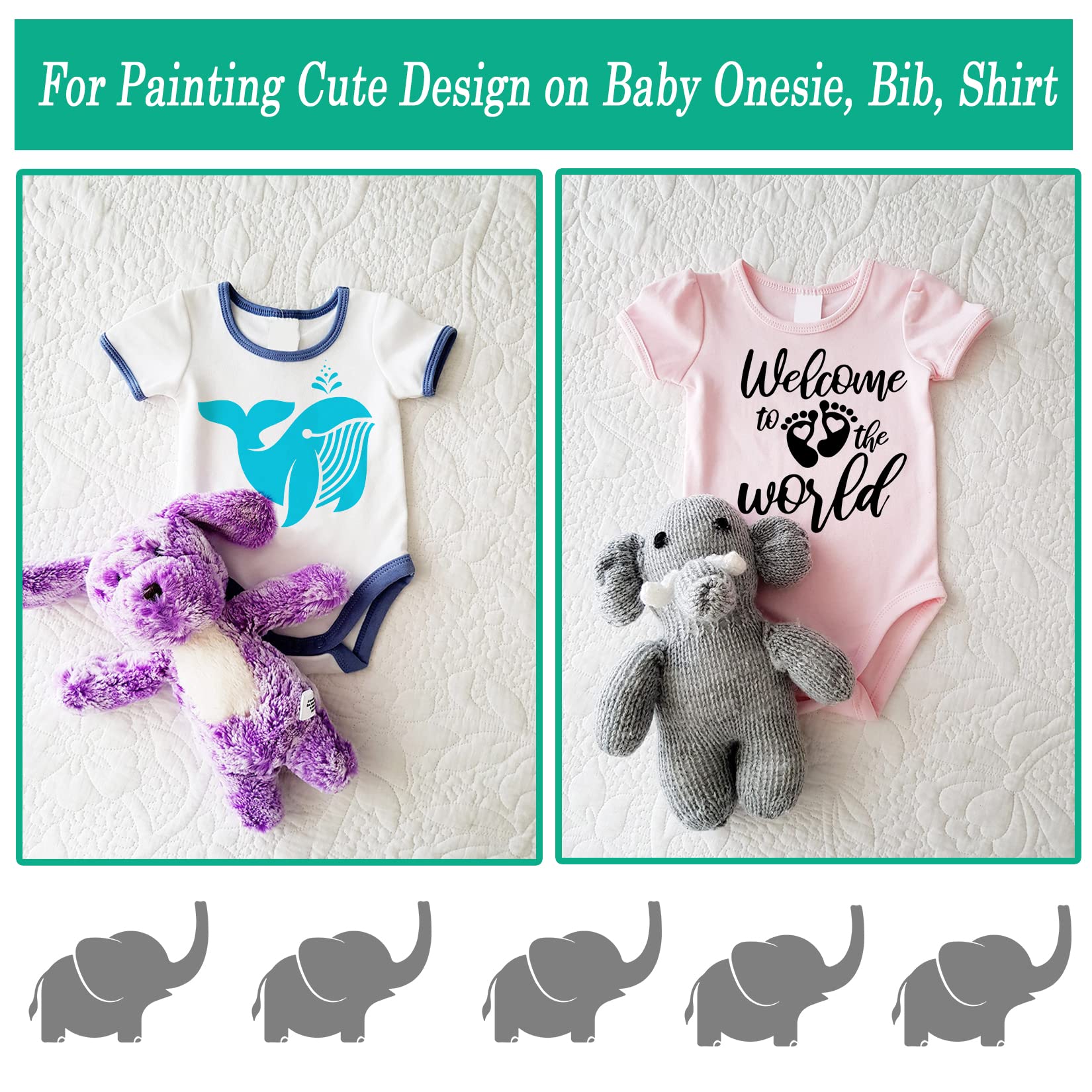 22 Pack Baby Shower Stencils for Onesie Decorating Kit - Mixed Animal & Phrase Templates for Baby Clothes, Bibs, Bodysuits & Shoes | Perfect for DIY Baby Shower Gifts, Nursery Decor & Personalized Baby Clothing
