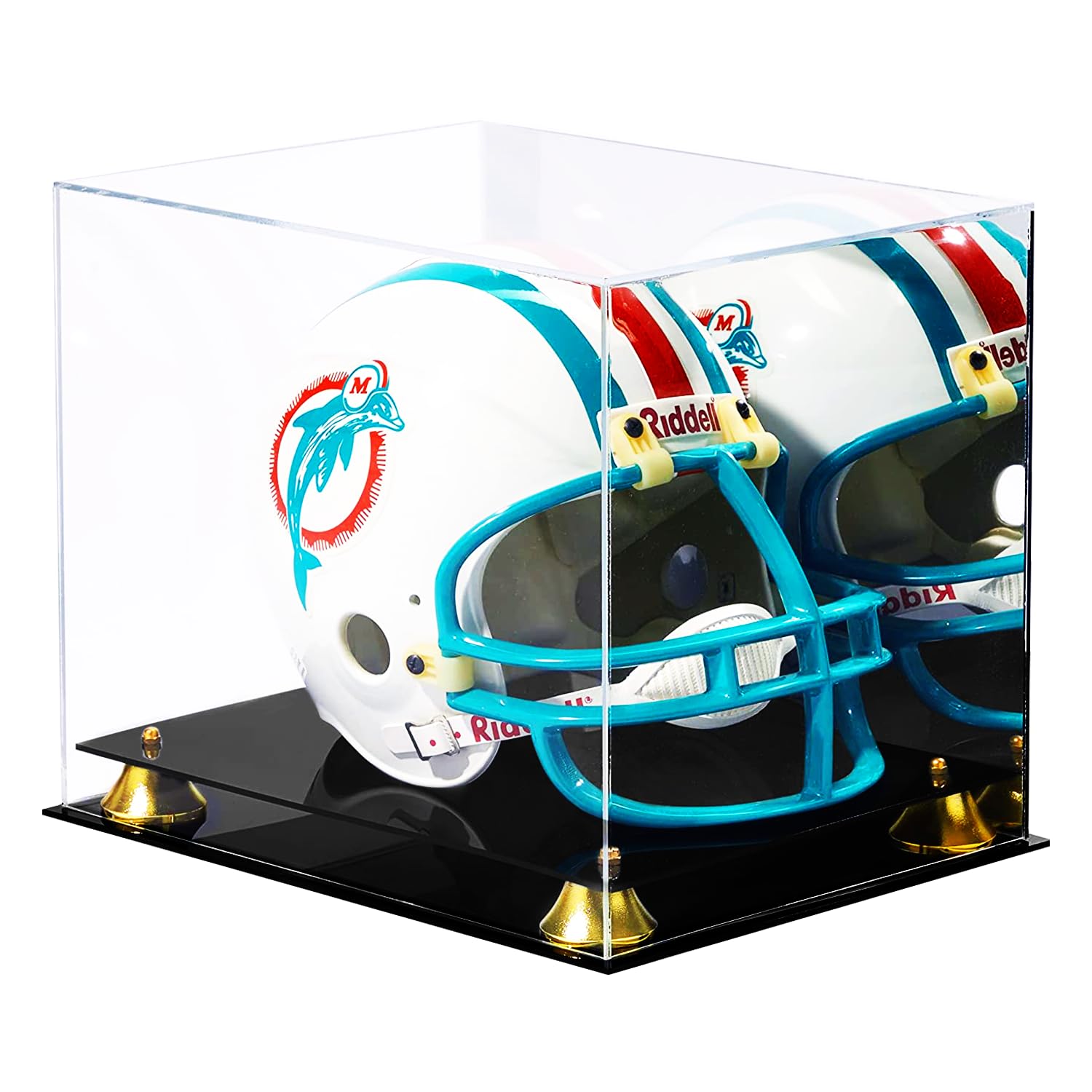 Premium Clear Acrylic Football Helmet Display Case with Black Base & Gold Risers - Full-Size Protective Showcase for Collectibles, Memorabilia, and Sports Decor - Perfect for Home, Office, or Man Cave Display