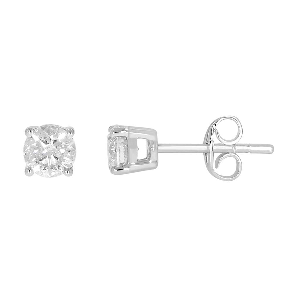 9ct White Gold 3/4 Carat Diamond Stud Earrings for Women - Elegant Round Cut Solitaire Earrings for Everyday Wear, Anniversary & Wedding Gifts