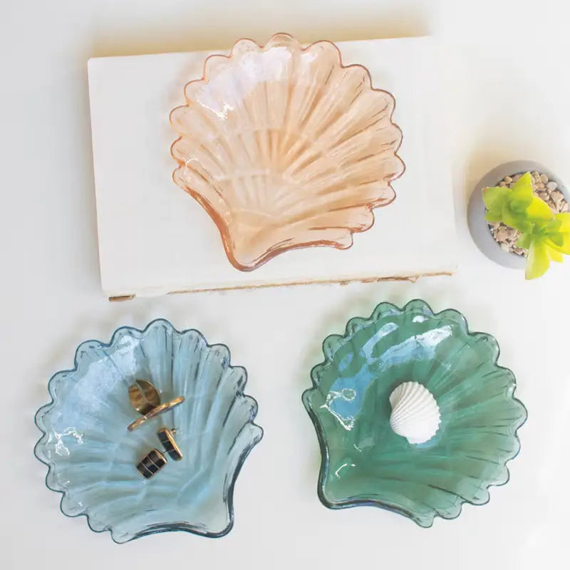 Premium Glass Scallop Shell Bowl Set - 4-Piece Serving Dish Collection for Seafood, Salads & Desserts - Elegant Tableware for Parties, Weddings & Home Decor
