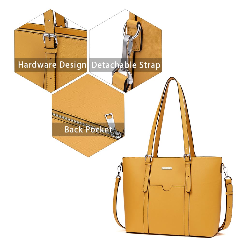BROMEN Vintage Leather Laptop Tote Bag for Women - 15.6 Inch Briefcase Work Purse with Shoulder Strap | Professional Office Bag, Business Travel, Commuter & Daily Use