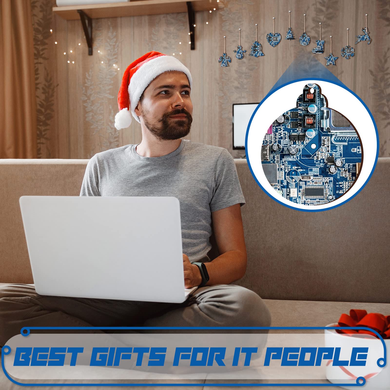 40 Pcs Wooden Christmas Tree Ornaments - Computer Motherboard & CPU Themed IT Gifts for Tech Lovers - Perfect Christmas Decor for IT Husband, Son, Boyfriend or Father - Ideal for Office Party, Home Tree Decor & Geek Gift Exchange