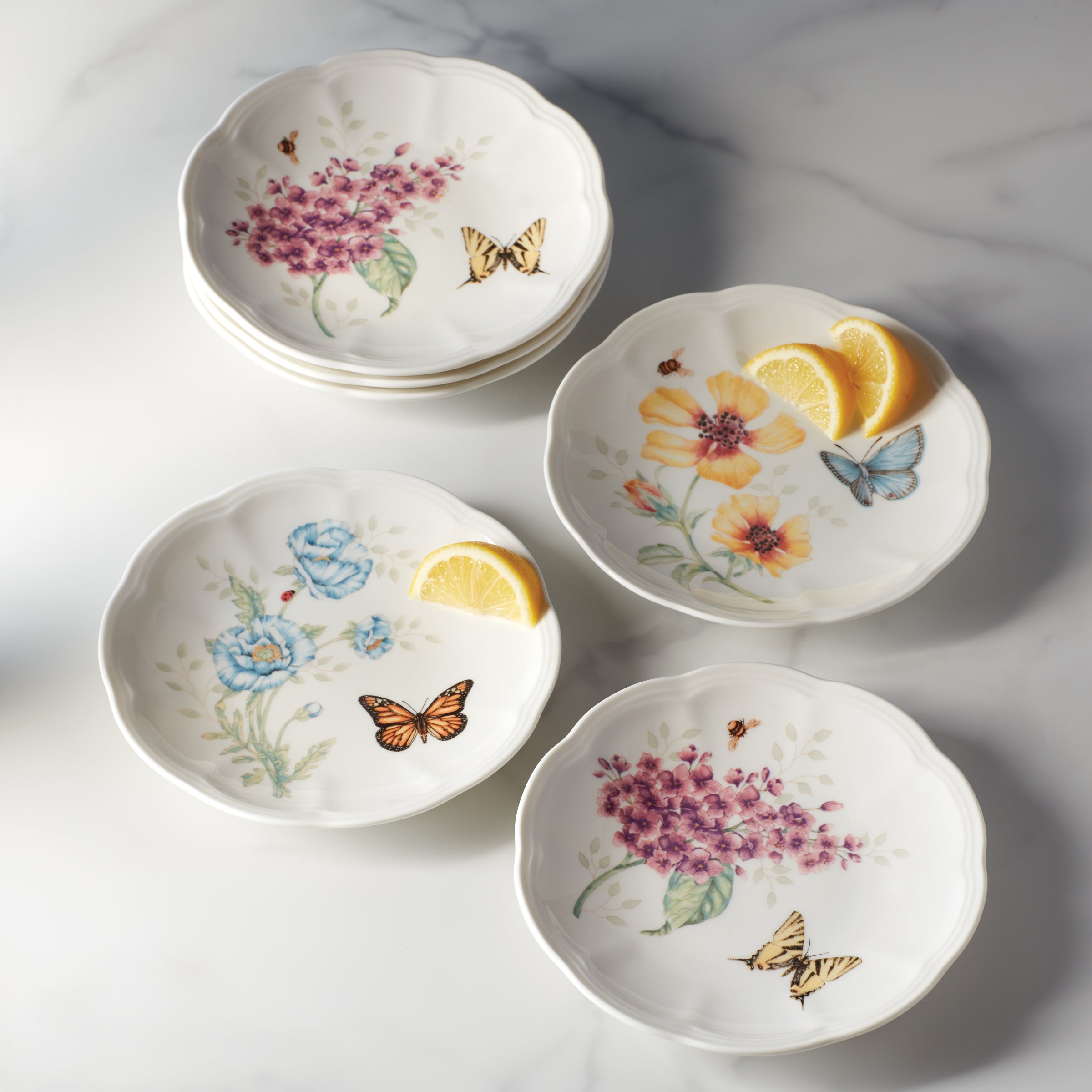 Butterfly Meadow 6-Piece Dessert Plate Set - Elegant Floral Appetizer Dishes for Tea Parties, Bridal Showers & Home Decor