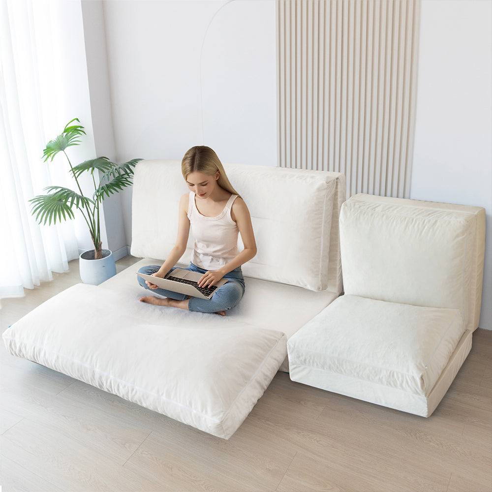 MAXYOYO Velvet Bean Bag Folding Sofa Bed - Washable Cover for Adults, Cream White - Perfect for Living Room, Bedroom, Dorm & Lounge Relaxation